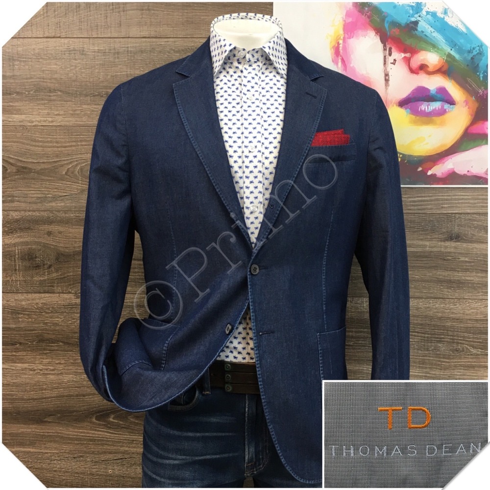 THOMAS DEAN Mens Blazer Sport Coat Casual Jacket Size 46R‎ Classic Cotton Suit
